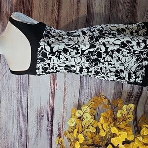 NEW CHAPS BLACK AND WHITE FLORAL SLEEVELESS A-LINE SUMMER DRESS
